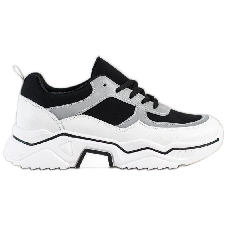 SHELOVET Comode sneakers sportive bianca nero d'argento