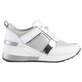 Sneakers In Pelle Con Glitter VINCEZA bianco argento