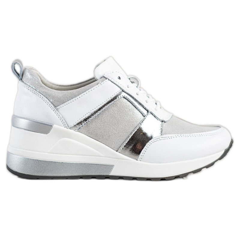 Sneakers In Pelle Con Glitter VINCEZA bianca d'argento