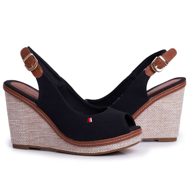PS1 Sandali con zeppa intrecciati neri di Tommy marrone nero