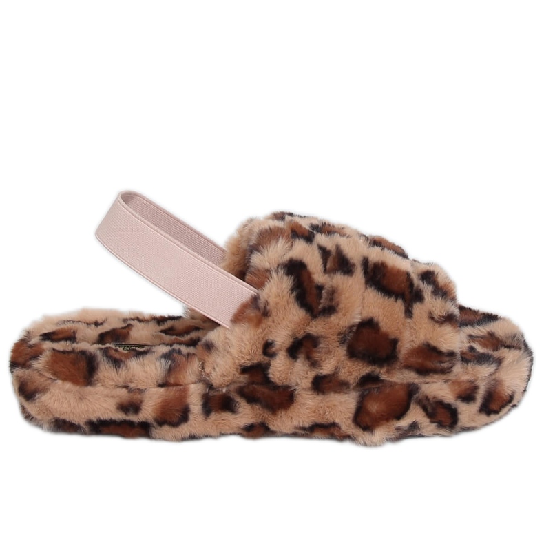 Pantofole da donna marroni X8130 Leopard con elastico marrone