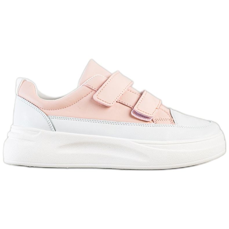 SHELOVET Comode scarpe da ginnastica in velcro bianca rosa