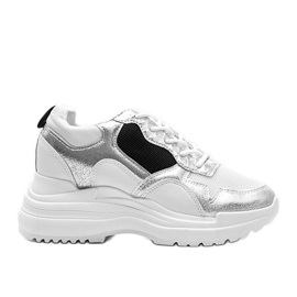 Sneakers bianche sulla zeppa Alexandra bianca nero d'argento