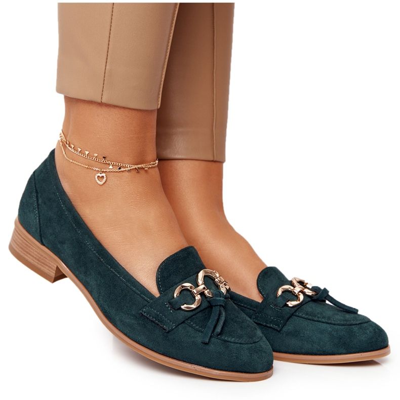 Mocassini Eleganti da Donna Vinceza 10585 Suede Verde d'oro