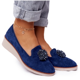 Scarpe Eleganti con Zeppa Vinceza 10580 Scamosciate Blu Navy
