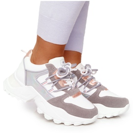 EVE Sneakers da donna su una massiccia suola Power White bianca grigio