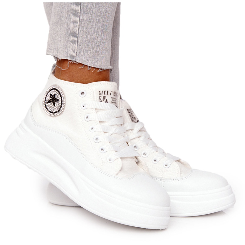 Sneakers Alte Da Donna Sulla Piattaforma Bianca Nice Girl