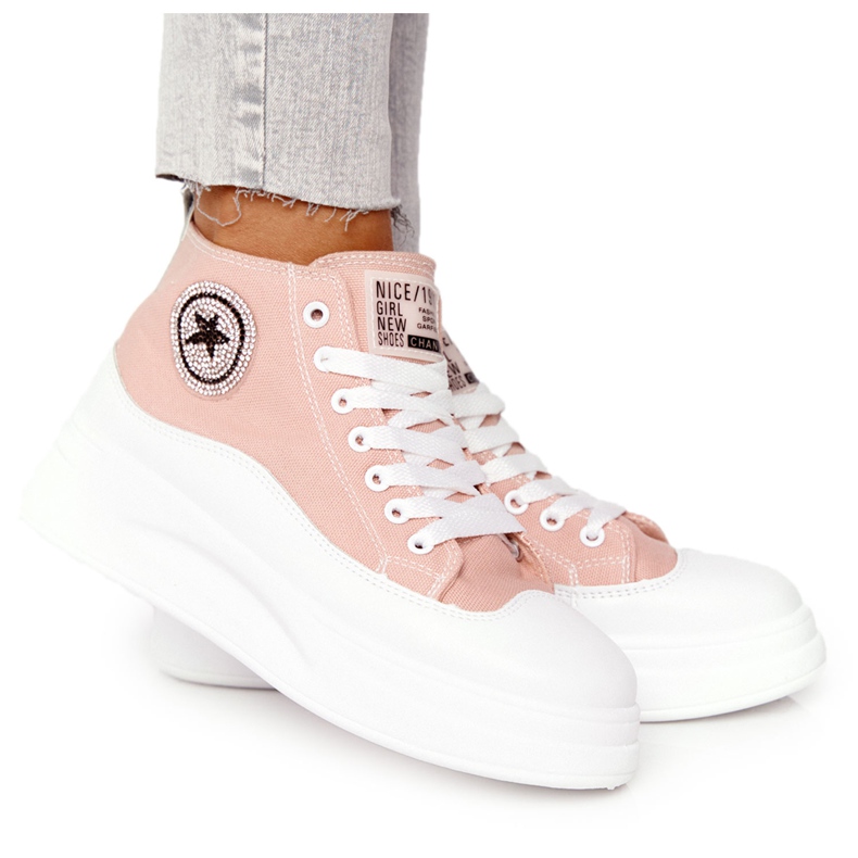 Sneakers Alte Da Donna Sulla Piattaforma Rosa Nice Girl bianca