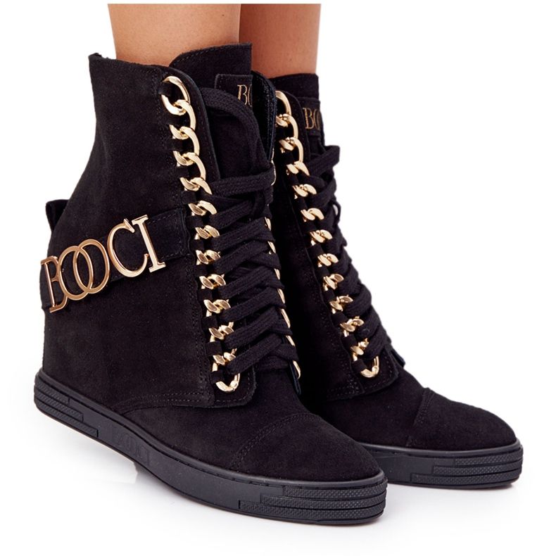 Sneakers da donna in camoscio BOOCI 2222 Golden Black Letters nero