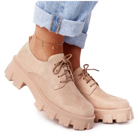 PS1 Scarpe Oxford in pelle scamosciata da donna sulla piattaforma Imogen Nude beige rosa