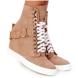 Sneakers da donna in camoscio BOOCI Golden Letters Bright Camel marrone