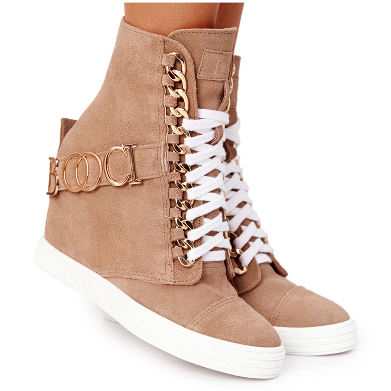 Sneakers da donna in camoscio BOOCI Golden Letters Bright Camel marrone