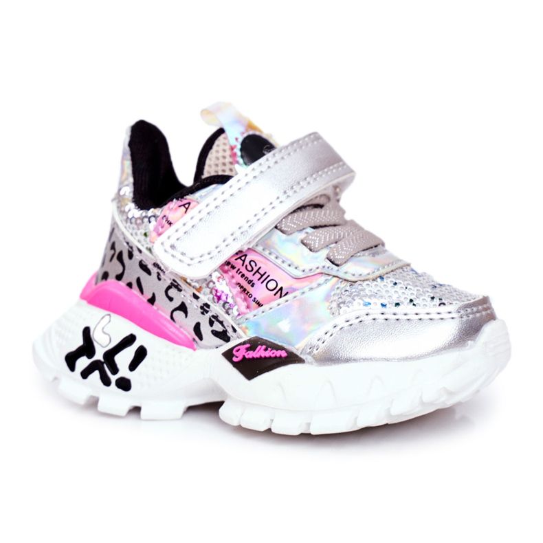 FRROCK Scarpe Sportive Bambini Con Velcro Argento Be Happy grigio