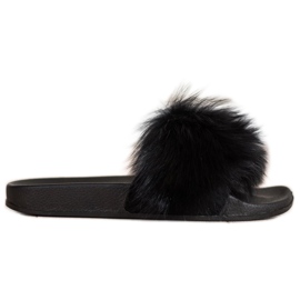 Bona Infradito alla moda con pelliccia nero