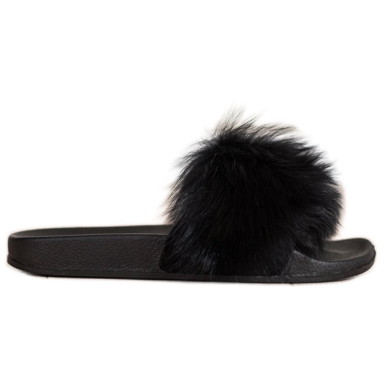 Bona Infradito alla moda con pelliccia nero