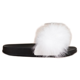 Bona Infradito alla moda con pelliccia bianco