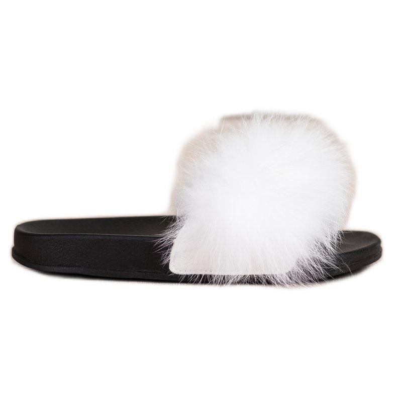 Bona Infradito alla moda con pelliccia bianca