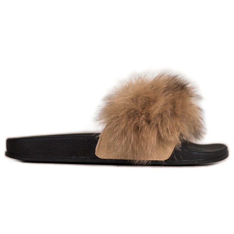 Bona Infradito alla moda con pelliccia marrone
