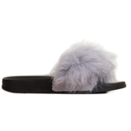 Bona Infradito alla moda con pelliccia grigio