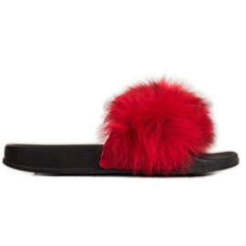 Bona Infradito alla moda con pelliccia rosso