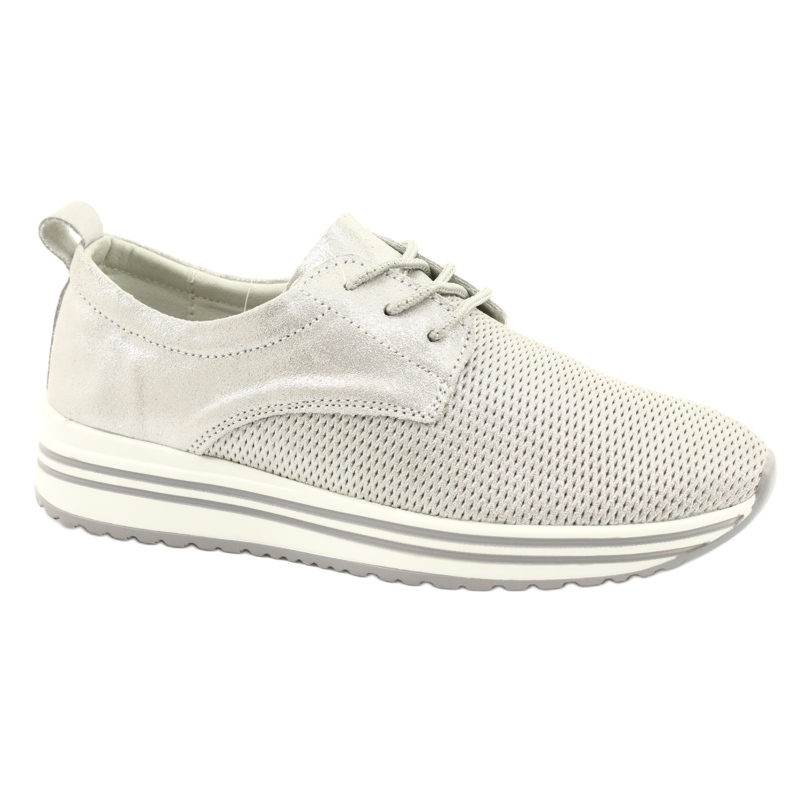 Scarpe sportive da donna in pelle Jezzi 21PB32-3617 argento d'argento