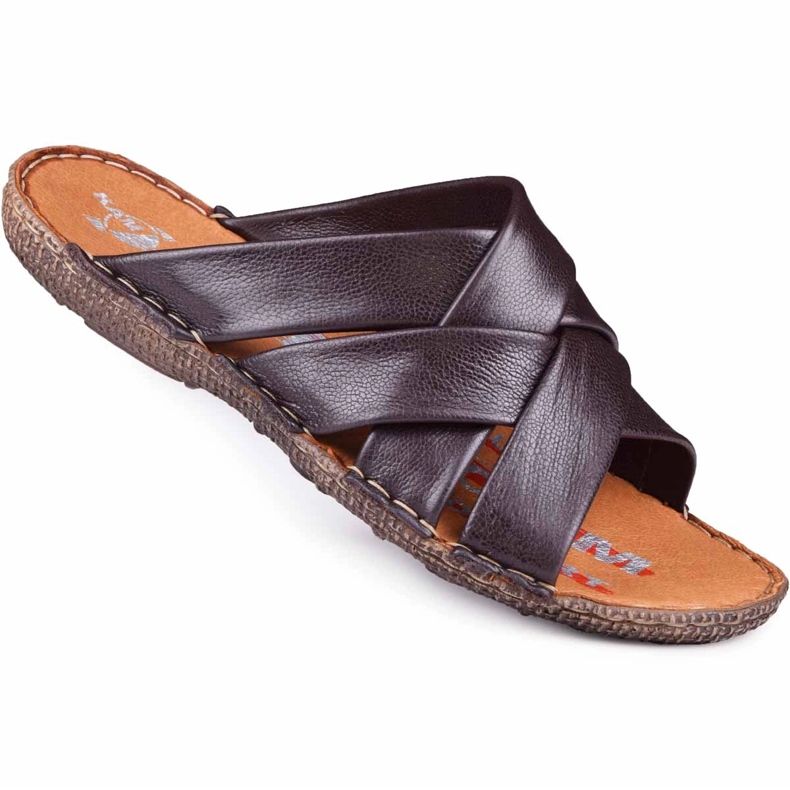 Kampol Pantofole da uomo in pelle 214 / BR marrone