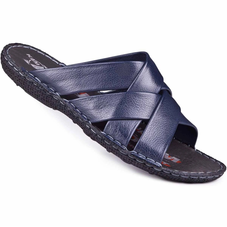 Kampol Pantofole da uomo in pelle 214/63 blu navy