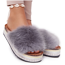 PS1 Pantofole grigie con plateau Adventure con pelliccia grigio multicolore
