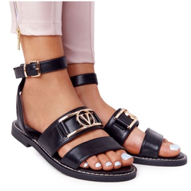 PS1 On Time Sandali piatti in pelle nera nero