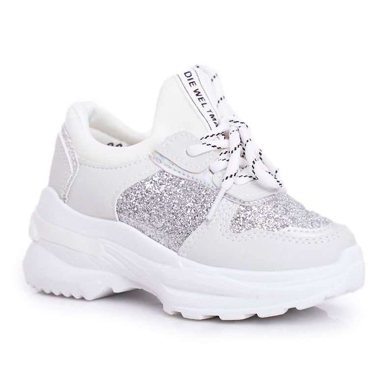 FRROCK Scarpe Sportive per Bambini con Broccato Argento Matylda bianca d'argento grigio