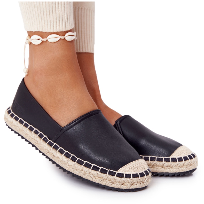 Espadrillas in pelle su suola intrecciata Big Star HH274505 Nero