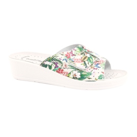 Comfooty Flip in pelle femminile con fiori bianca