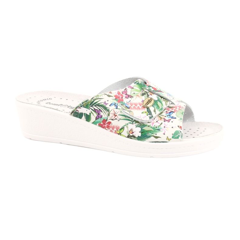 Comfooty Flip in pelle femminile con fiori bianca
