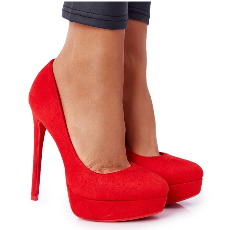 PS1 Classiche scarpe con tacco Margharita in camoscio rosso