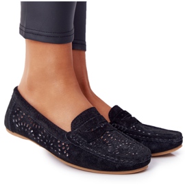 S.Barski Mocassini traforati in pelle scamosciata da donna di S. Bararski Black nero