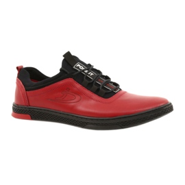 Polbut Scarpe casual da uomo in pelle rosse K24 con fondo nero rosso