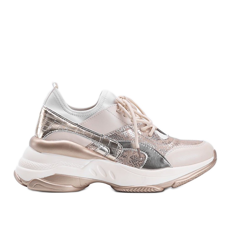 Sneakers beige e oro con spessa suola Lea