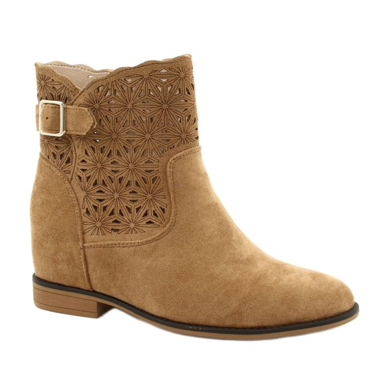 M.Daszyński Stivali con zeppa traforati da donna SA168-20 beige