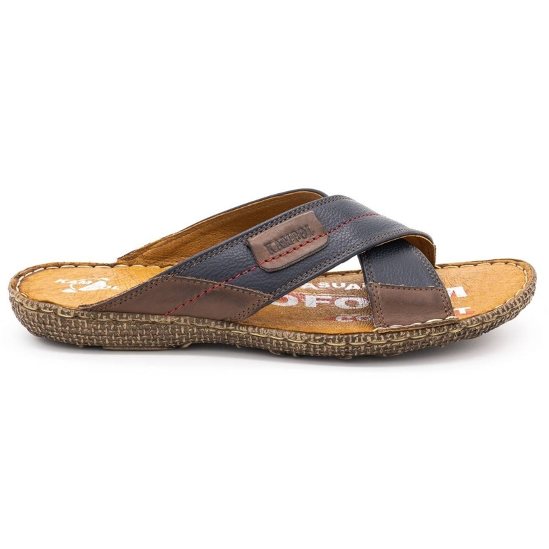 Kampol Pantofole da uomo in pelle 200 blu navy con marrone