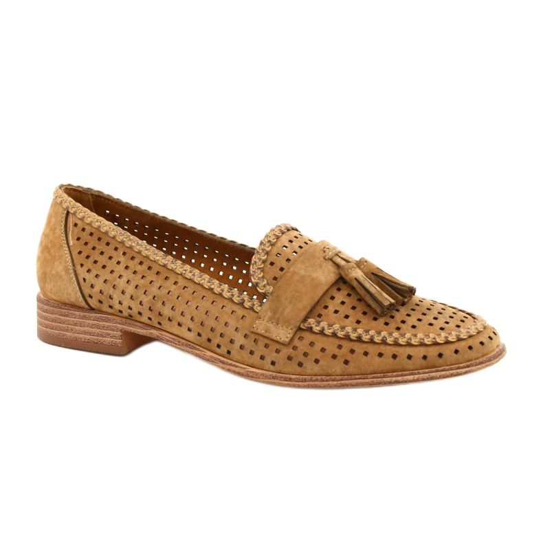 Mocassini in camoscio traforato Sergio Leone MK735 Camel marrone