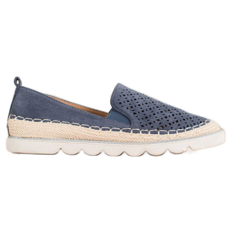 SHELOVET Slipony traforato con pelle scamosciata blu navy