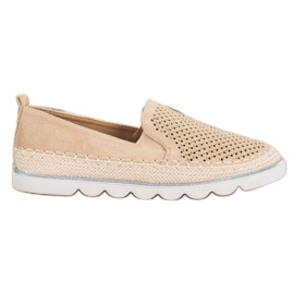SHELOVET Slipon traforati con cristalli beige