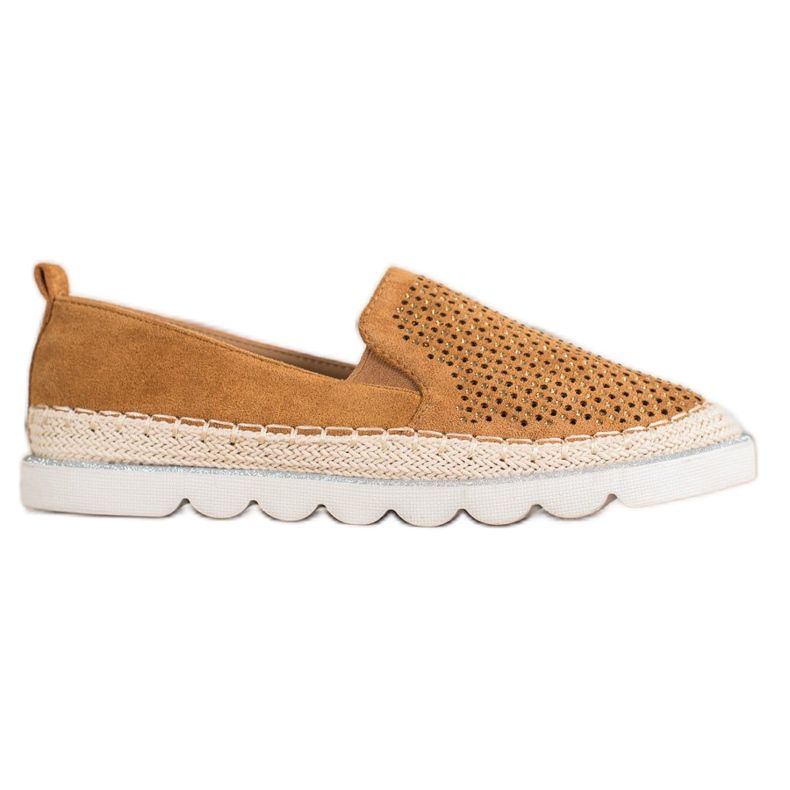 SHELOVET Slipon traforati con cristalli marrone