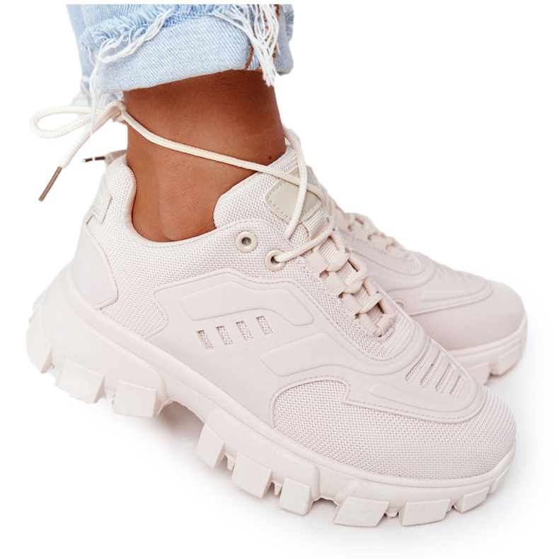 Sneakers Donna Beige New York Su Suola Larga