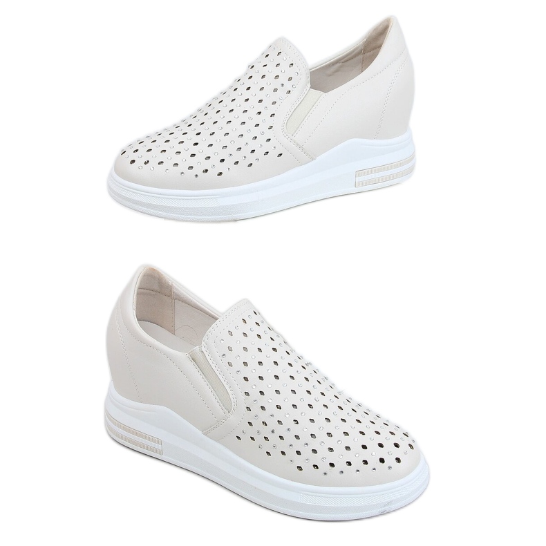 Sneakers slip on sulla zeppa beige HY-251 Beige
