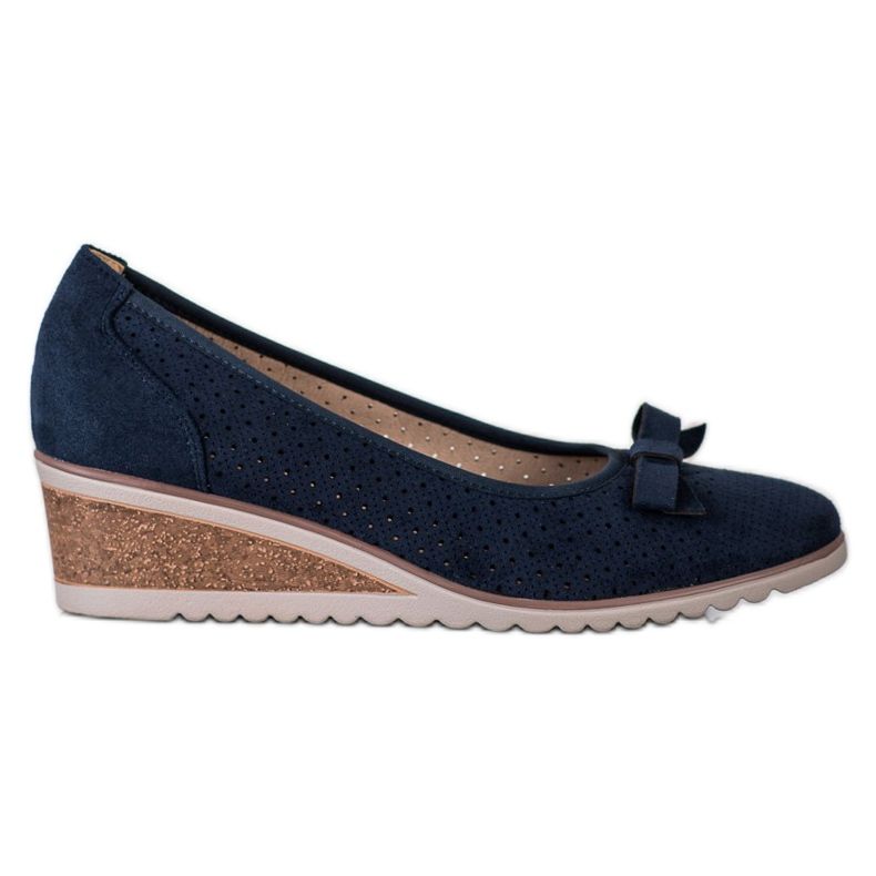 Vinceza Pompe a cuneo traforate blu navy