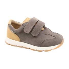 Scarpe casual da bambino in pelle Mazurek 1362 Velcro marrone giallo