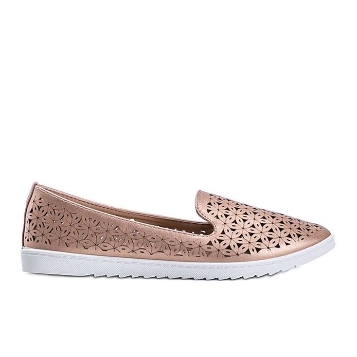 Mocassini champagne con finitura Margari traforata rosa
