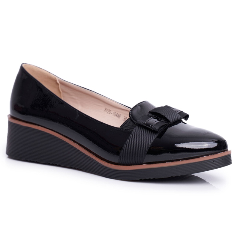 Vinceza Scarpe brogue da donna su zeppe nere laccate Milona nero