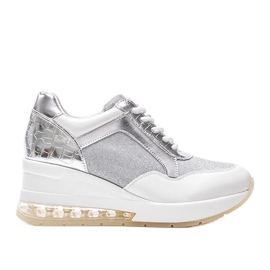 Sneakers bianche e argento sulla zeppa Jimena bianca